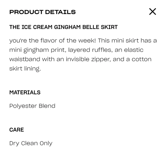 Selkie Ice Cream Gingham Belle Skirt Size Small Pink White Checkered Ruffled - Picture 10 of 16